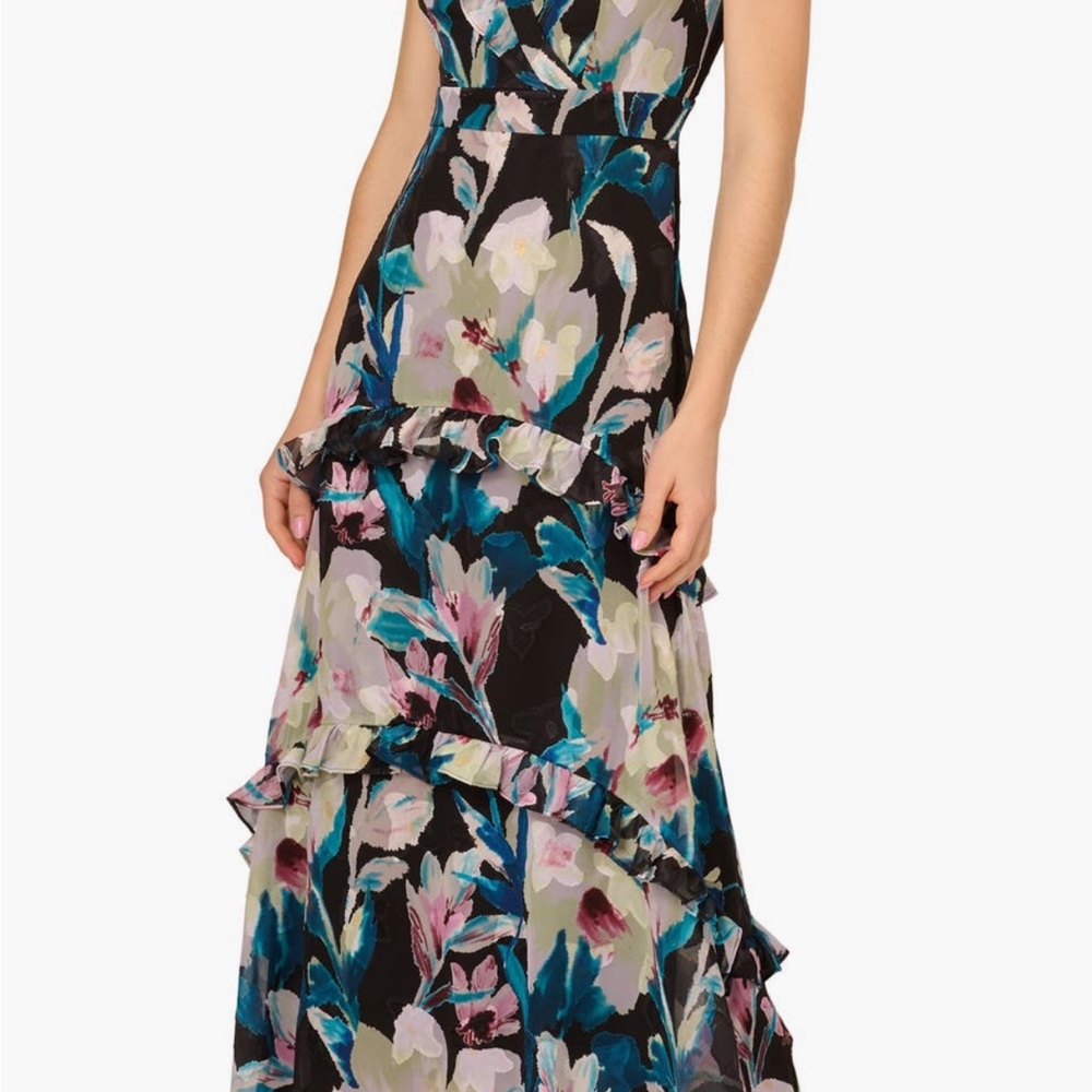 Adrianna Papell Black and Blue Floral Maxi Dress